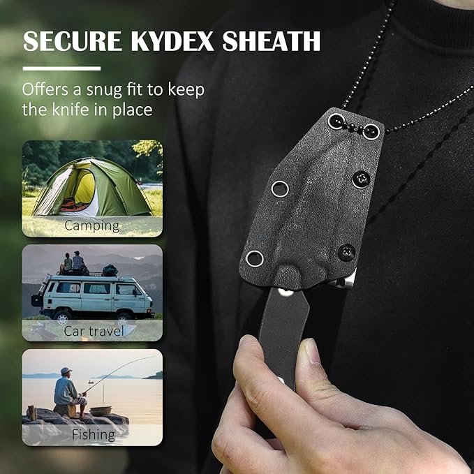 5.78" EDC Horizontal Carry Neck Knife with Sheath G10 Handle, Full Tang Small Fixed Blade Knife for Men