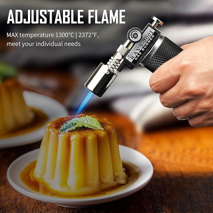 RAVS Refillable Butane Torch, Professional Kitchen Torch Lighter for Creme Brulee, Cooking Torch Gun with Adjustment Flame for Men, Blow Torch for Cooking - No Butane Fuel, Unique Gifts for Dad