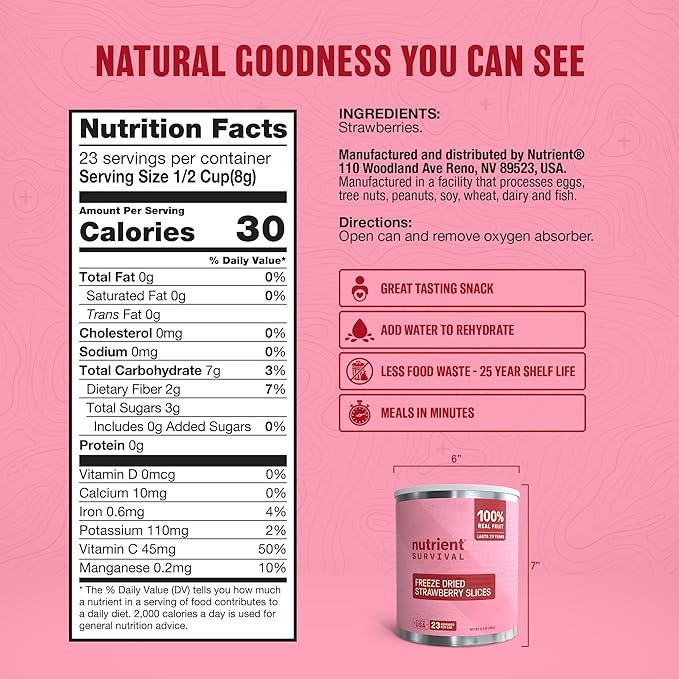 Freeze-Dried Strawberries ??Premium Sliced | #10 Can | 25-Year Shelf Life | Emergency Food & Clean Snacking