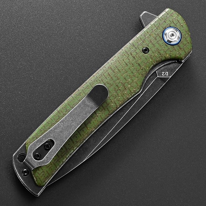 Eafengrow EF973 Folding Knife, D2 Steel Blade Micarta Handle Scale Pocket Knife Folder for Working Camping Hiking EDC Tool Knife(army green