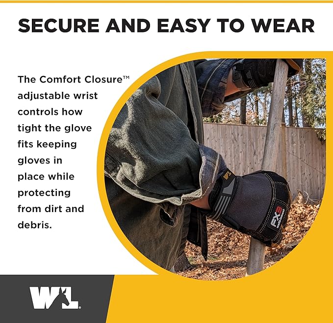 Wells Lamont FX3 Men's Work Gloves – Dexterity, Synthetic Leather Palm, Reinforced Fingertips – Stretch Spandex for Comfort – Touchscreen-Ready, All-Purpose Use, Ergonomic Fit – Black, Large (7853LC)
