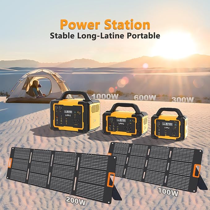 Solar Generator 600W Portable Power Station with 200W Foldable Solar Panel, 647Wh Lithium Battery, 120V/600W AC Outlet, Quiet Generators for Home, RV, Outdoor, Camping and Emergencies Use