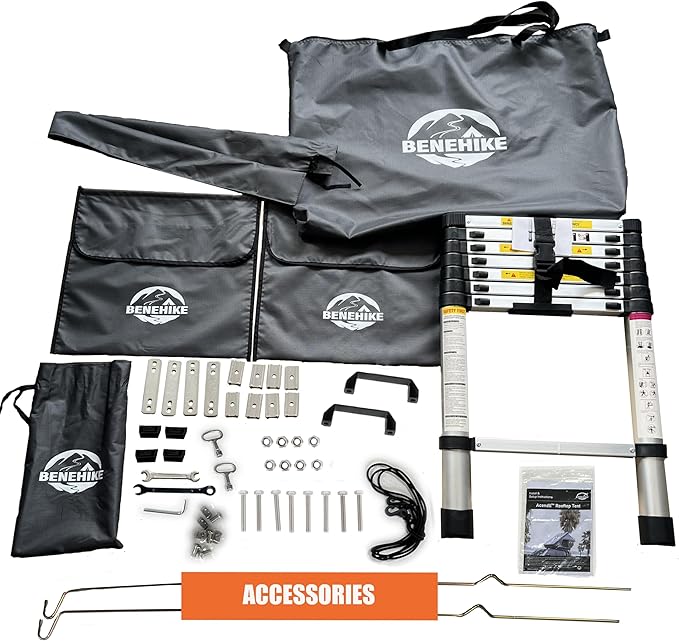 Rooftop Tent Hard Shell, BENEHIKE Alumabode V2 Aluminum Hard Shell Pop-up Rooftop Tent for Van Jeep SUV Truck Car Tents for Camping (2~3 Person)