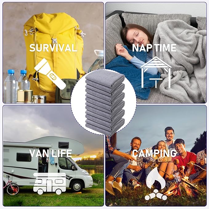 Preboun 6 Pcs First Aid Fire Retardant Blanket Military Blanket 60" x 80" Survival Blanket for Camping Emergency and Everyday Use Fire Retardant Extra Thick and Warm Outdoor Bed Blankets (Light Gray)