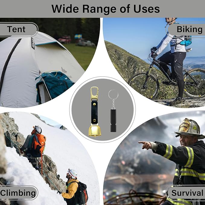 Bear Bell with Magnetic Silencer|Bear Bells for Hiking & Camping|Bear Deterrent Device with Emergency Whistle & Carabiner to Scare Animals|Bear Alarm for Outdoor Biking Fishing Climbing