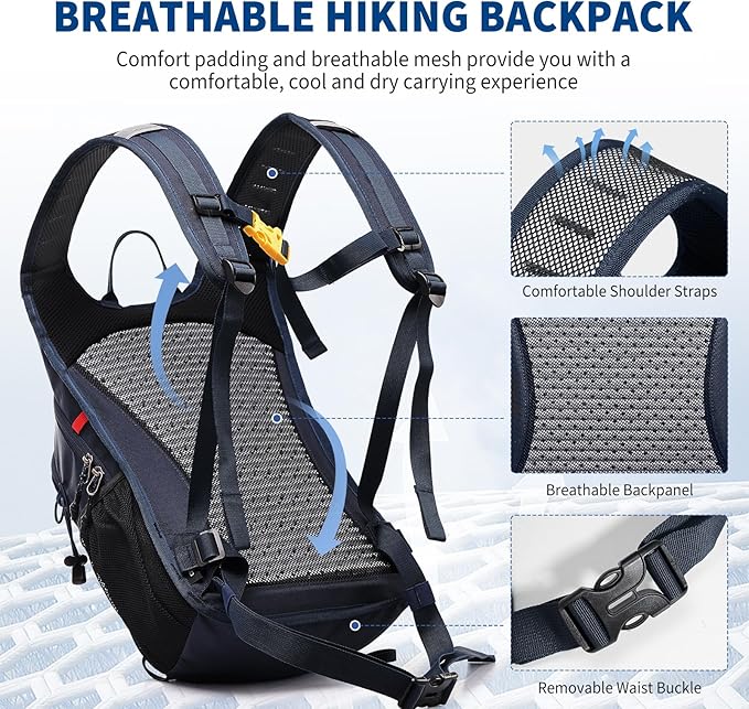 OIWAS Small Hiking Backpack - 15L Hiking Backpacks Water Resistant Camping Backpack Lightweight Hiking Daypack with Hydration Bladder Outlet