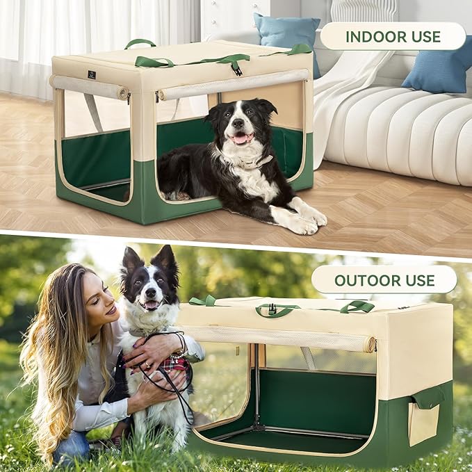 A4Pet Soft Dog Crate - 36 Inch with Adjustable Stainless Steel Frame, Lightweight, Durable and Collapsible, Foldable Dog Kennel with 3-Door