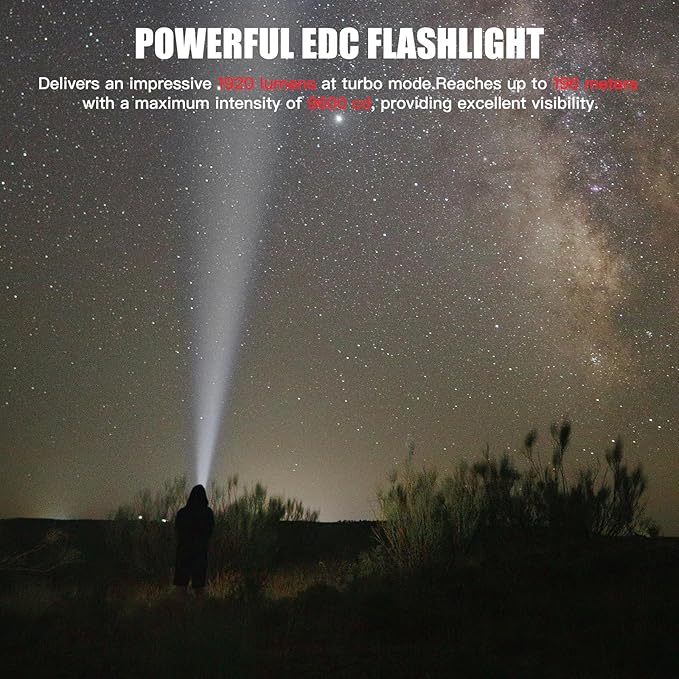 ThruNite T1 Pro High 1920 Lumens Rechargeable Flashlight with USB C Cable, Stepless Dimming,196-Meter Long Beam Distance Pocket Flashlight for EDC, Outdoor, Camping and Emergency (Cool White)