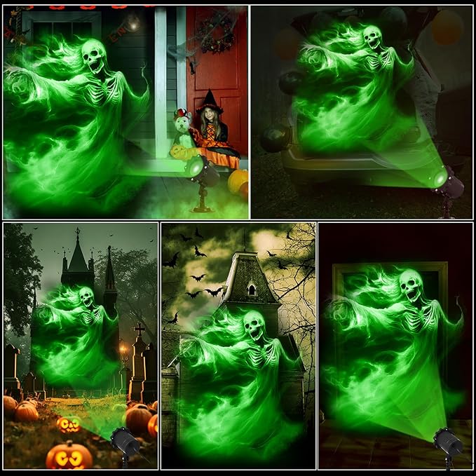 Treela Halloween Projector Lights Outdoor Indoor Dynamic Ghost Skull Lights Decoration Outside LED Landscape Lamp for Holiday Garden Supplies(Green,Ghost Bride)