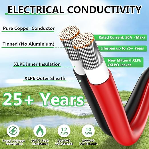 Solar to XT60i Extension Cable 10AWG 30FT XT60i Female to Male Connector for RV Foldable Solar Panel, Portable Power Station, Solar Generator