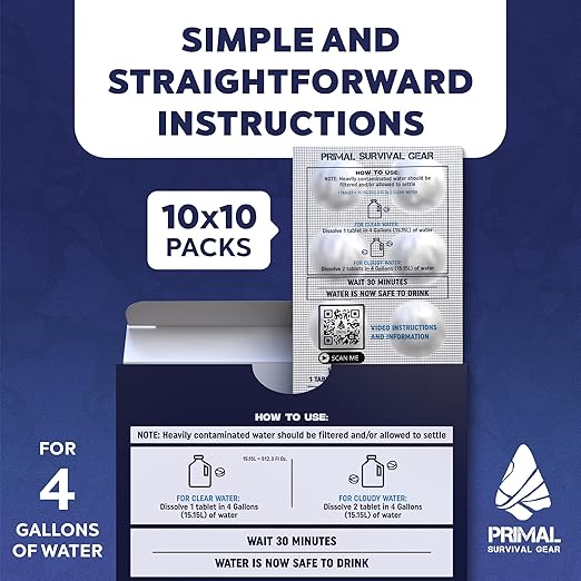 Water Purifier Tablets ?“Water Purification Tablets for Emergency Water - Hiking, Camping, Survival, Emergency ??Drinking Water Filtration System Survival Tabs - Purificador De Agua - 100 Tablets - 4G