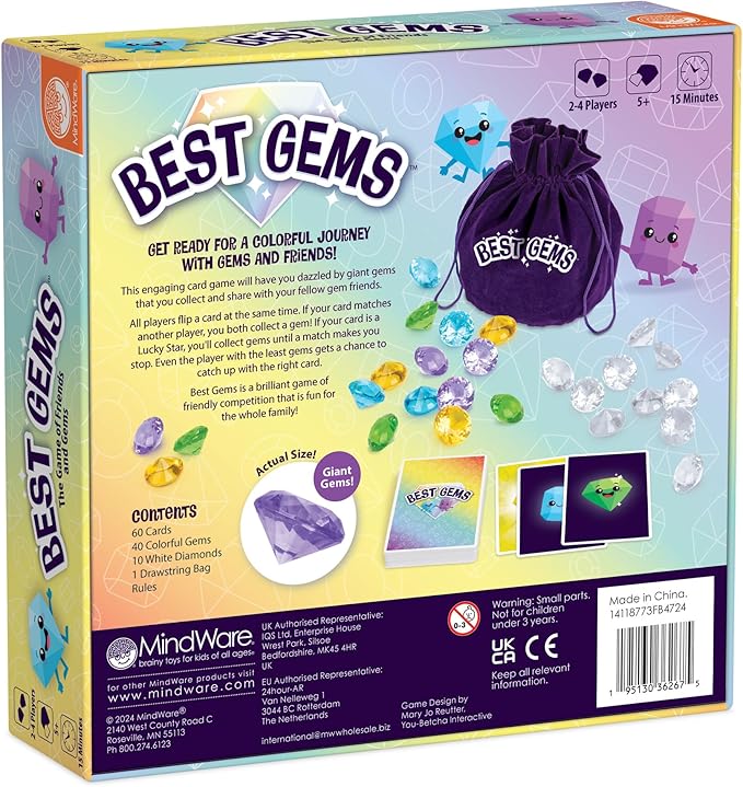 MindWare Best Gems Family Game for 5 Year Olds and up - Match Giant Gems to Earn Points, 2 to 4 Players