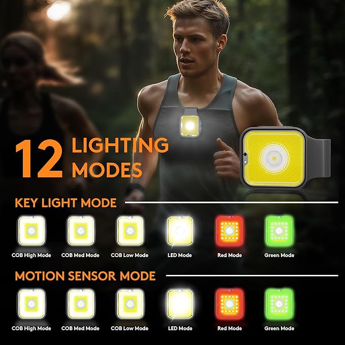 Yls Running Light, Rechargeable Clip on Lights for Runners, 12 Lighting Modes High Visibility Reflective Running Gear with Strong Magnetic, Dog Lights for Night Walking, Camping, Outdoor Adv