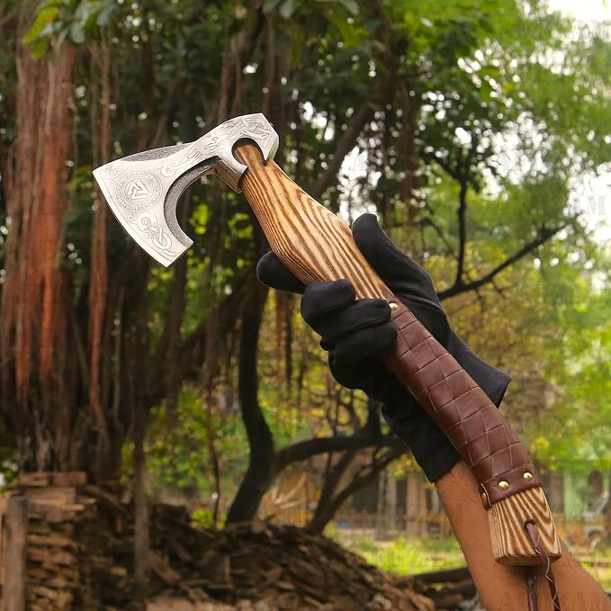 Viking Axe Gift Vikings Knife with Sheath | Hand Forged Real Handmade Outdoor Hunting Camping Axes and Hatchets | Viking Gifts for Men (Ax-05)