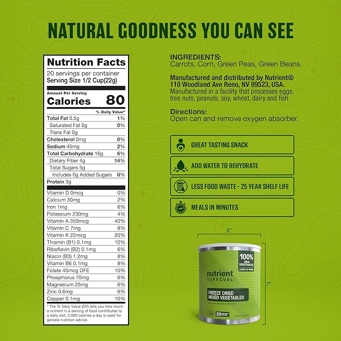 Freeze-Dried Mixed Vegetables ??#10 Can | 25-Year Shelf Life | Emergency Food | Premium Non-GMO Blend