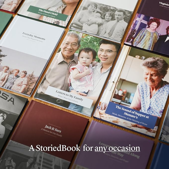 Custom Hardcover Family Memory Keepsake Book + Storied Starter Cards (78 Cards) - Complete Legacy Bundle Gift for Grandparents & Parents - Preserve Family Stories & Memories