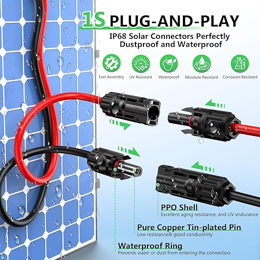 Solar to XT60i Extension Cable 10AWG 30FT XT60i Female to Male Connector for RV Foldable Solar Panel, Portable Power Station, Solar Generator