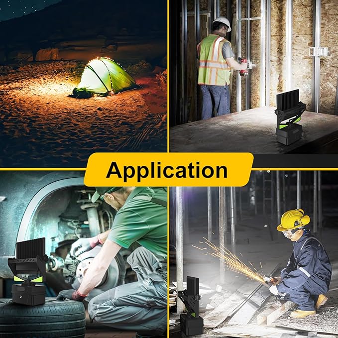 LED Rechargeable Work Light,IP67 Waterproof 9000LM Super Bright Flood Lights,Equipped with 4400 mAh Battery, 5 Brightness Modes Temporary Work Light for Car Repairing, Job Site Lighting, Emergency