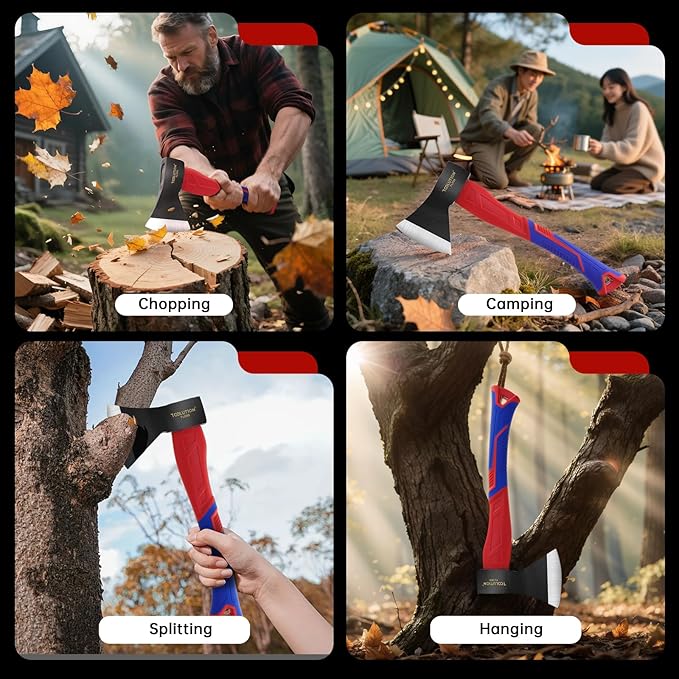 Camping Hatchet – Outdoor Axe for Wood Splitting, Kindling, Survival with Ergonomic Non-Slip Grip & Durable Stainless Steel Blade