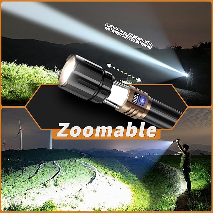 Rechargeable Flashlights High Lumens, Super Bright LED Powerful Tactical Flashlight, High Powered Flashlight, 5 Modes Zoomable Waterproof Handhel Flash Lights for Emergency Home Camping Hiking Outdoor