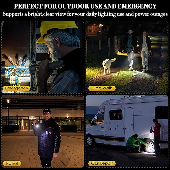 Super Bright Rechargeable Flashlights 2400.000 High Lumen, Powerful LED Flashlight, IPX7 Waterproof Floodlight & Spotlight Flashlight 2-in-1 W/5 Modes for Camping, Emergency, Search & Rescue