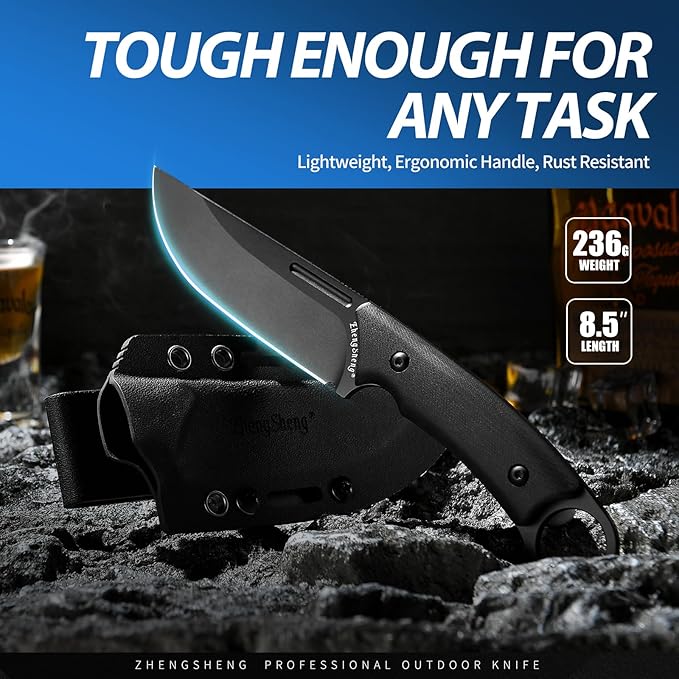 Fixed Blade Knife with Sheath, 4.0??DC53 Steel blade with Black Titanium Coating and G10 Handle Full Tang Outdoor Camping Hiking Survival Knives for Men Women