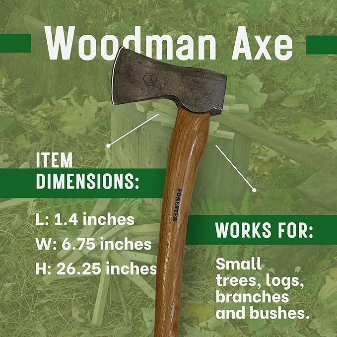 FORESTER Woodman 24in Wood Cutting Axe with Sheath - Multipurpose Axe with Hickory Handle for Wood Splitting and Chopping - Hand Forged Swedish Steel