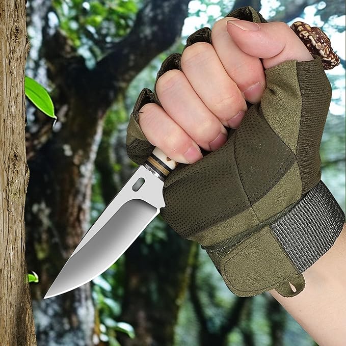 Plys Fixed blade knife, survival knife, Hunting Knife With Leather Sheath, Camping Outdoor Sharp Blade BBQ Knives,Gifts for Men