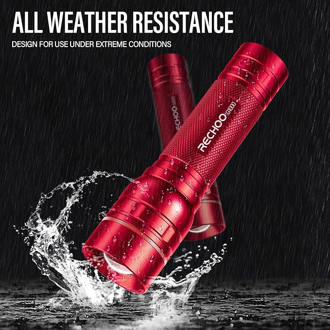 Rechargeable Flashlights High Lumens, G1000 Super Bright Flash Light 2 Pack, Small Zoomable LED Flashlight with 3 Lighting Modes, Portable Flashlights for Camping Essentials, Gift for Women (Red)