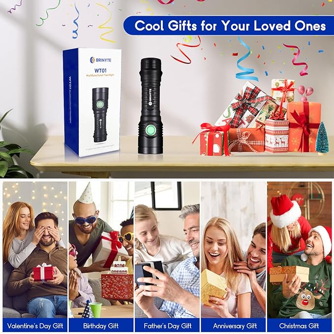 Brinyte WT01 2700 Lumens Ultra-Bright Rechargeable Flashlight with Charging Dock, High Lumens LED Power Outage Flash Light Handheld Light for Homeuse, Outdoor, Searching, Camping and Emergency