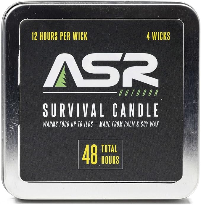 ASR Outdoor 48 Hour Survival Candle for Camping Emergency Fire Starter in Tin, 4 Wick