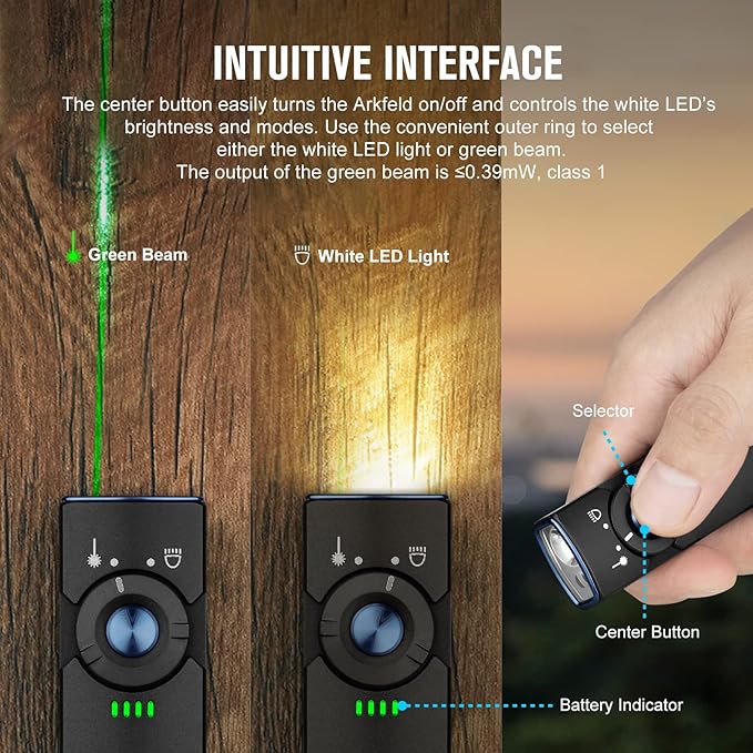 OLIGHT Arkfeld EDC Flat Flashlight, 1000 Lumens White LED Light with Green Beam Combo, Power by Rechargeable Built-in Battery for Outdoors, Emergency, Work (Black NW)