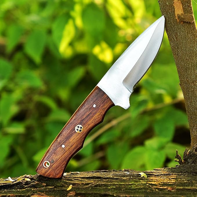 Handmade Fixed Blade Hunting Knife - 8 Inches Stainless Steel Razor Sharp Blade Full Tang Bushcraft Knives with Premium Leather Sheath. Used For Outdoor Camping, Hiking, Skining Knife, Forged Tracker.
