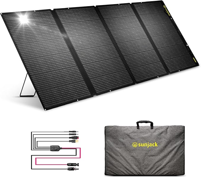 SunJack 400W Foldable Solar Panel Charger, 48V Portable ETFE Solar Charger for Power Station, Generator, Battery | IP68 Waterproof with Kickstand for Camping, RV, Travel, Off-Grid & Emergency Power
