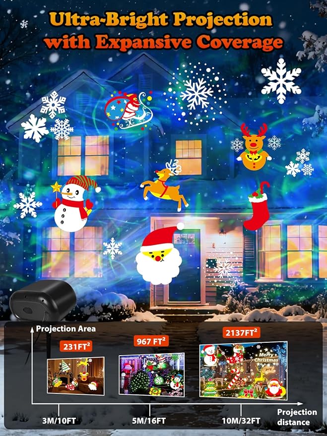 Christmas & Halloween Projector Lights Outdoor/Indoor – No Slides Needed | 12 Patterns & 7 Colors for Festive Decor | Remote & Timer Control | IP65 Waterproof Yard/Garden/Patio (Black 1)