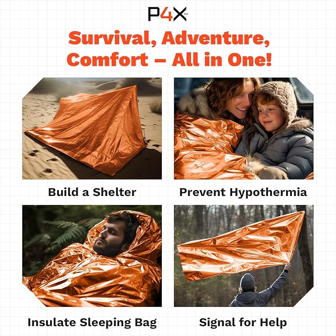 PREPARED4X Mylar Blankets 8 Pack - Waterproof Emergency Blanket - Rip and Tear Resistant Survivalist Gear - Emergency Thermal Blanket for Outdoor Survival