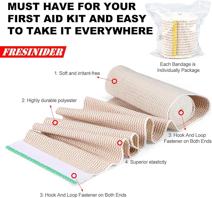 FRESINIDER Premium Elastic Bandage Wrap (7pack) Self Adhesive Cotton Latex Free Compression Bandage Wrap with Touch Closure at Both Ends, Support & First Aid for Sports, Medical, and Injury Recovery