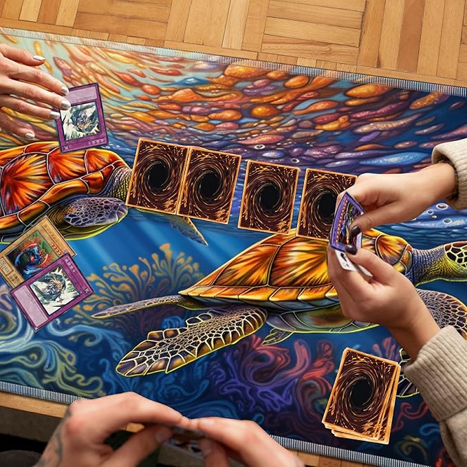Playmat for MTG, 24 x 14 inches Game Play Mat for MTG TCG and Other Card Games, Trading Card Game Play Mat Desk Mats with Stitched Edges Non-Slip Base, Two Turtles Swirling