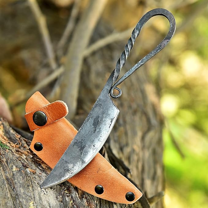 Custom Handmade Hunting Knife with Leather Sheath - Ideal for Skinning, Outdoor Camping, Hiking - EDC Fixed Blade Bushcraft Knife with Walnut Wood Handle. (Forged-1)