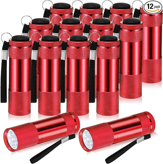 VIHOSE 12 Pcs Mini Flashlights Bulk, Bright Aluminum Handheld Flash Lights with Lanyard, Small LED Flashlights for Kids Night Reading Emergency Hurricane Camping Hiking Party Favors(Red)