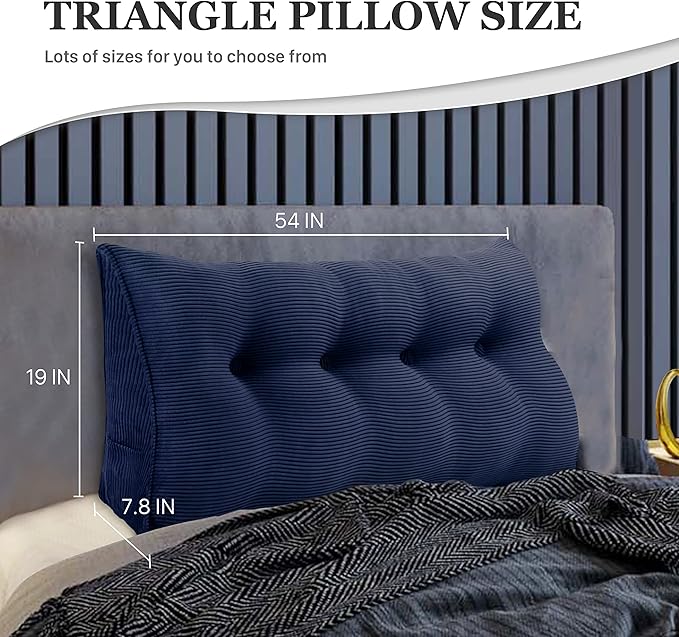 10 lbs Thickened Wedge Pillow Headboard Body Positioner Triangular Reading Pillow Bed Bolster Pillow for Sitting in Bedwith Removable Cover Gift for Mom Backrest Cordury Blue Full