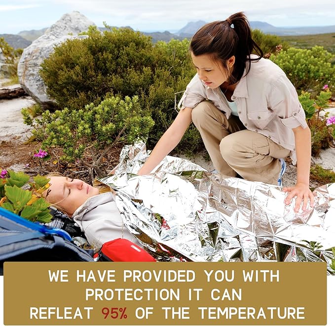 Macarrie Emergency Blanket Bulk - Survival Thermal Silver Foil Reflective Blankets Set Pack for Outdoors Shelter Space, Camping, Hiking, First Aid Supplies, Homeless Donations
