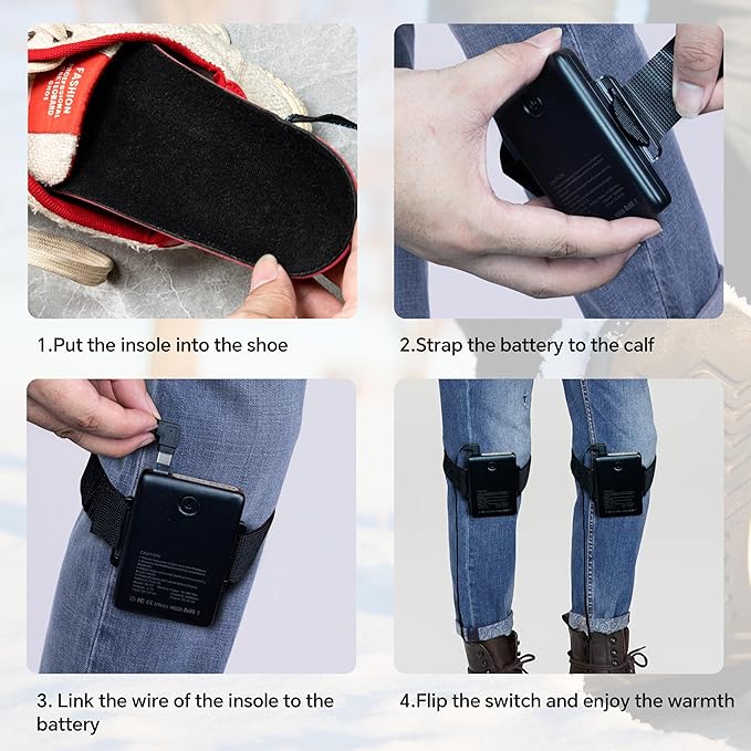 Heated Insoles, Heated Insoles for Women Men with APP Control, 5000mAh Battery Up to 14 Hours Powered Foot Warmers for Outdoor Hunting Fishing Camping Size Adjust (L)