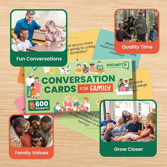 600 Conversation Cards for Families ??Fun Family Game for Kids and Adults During Game Night, Family Dinner, or Road Trips ??Five Get to Know You Question Categories on 2.5" x 1.75" Cards