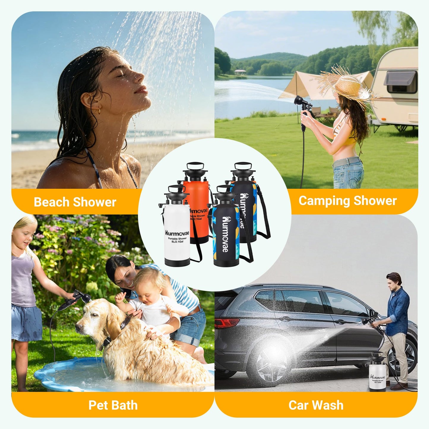 Hurmovae 2.1Gallon (8L) Portable Shower for Beach & Camping, 10 Spray Modes