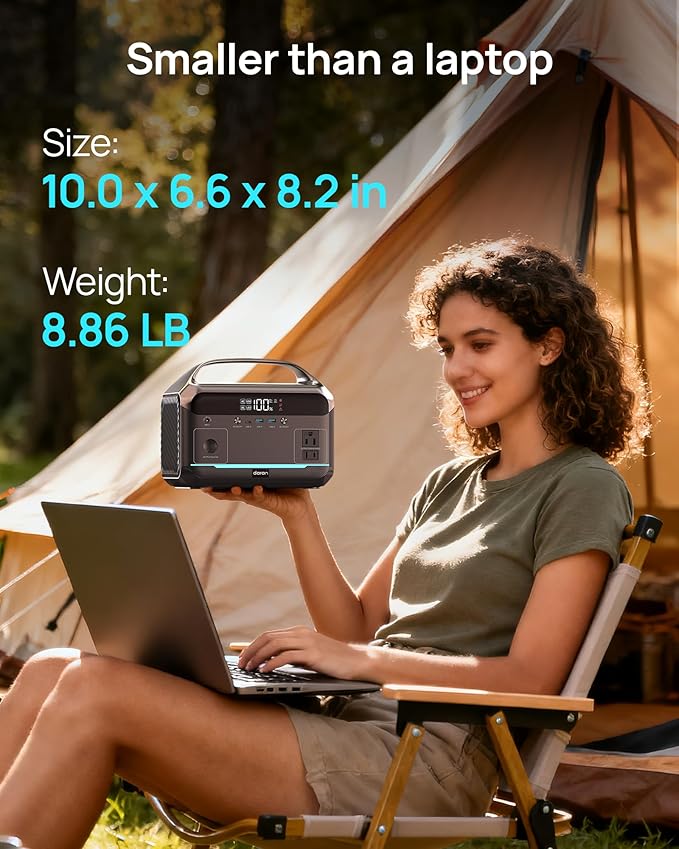 Portable Power Station 600W (1200W Peak), 288Wh (90,000mAh) LFP Battery Solar Generator, 2hrs Fast Charging, 8.86LB Power Bank with AC Outlets for Outdoor Camping, Home Emergency (Solar Optional)
