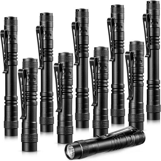 Honoson 10 Pieces Mini Pen Light Flashlight Small LED Pen Light Aluminum Pocket Flashlight with Clip for Inspection Camping Emergency Diary Lighting(3.5 Inches, 5.2 Inches)