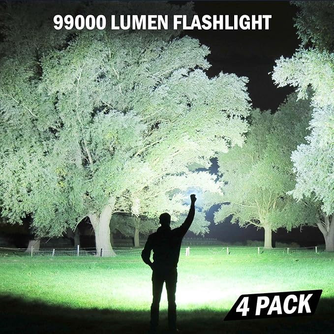 Rechargeable Flashlights High Lumens, 4 Pack 99,000 Lumens Led Flashlights with 5000ɱAh ?attery, Waterproof Powerful Flash Light Multifunctional Flashlights for Home Camping Hiking