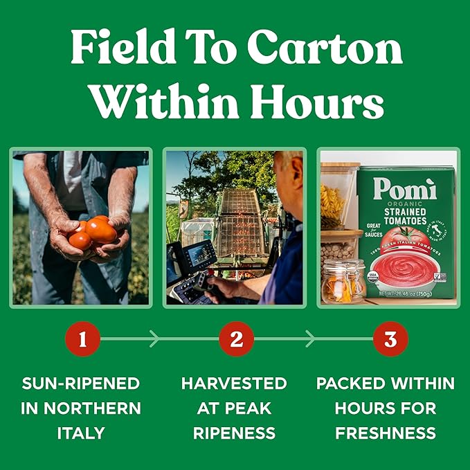 Pomì Organic Strained Tomatoes 26.46oz (Pack of 12)- Creamy, Velvety Puree - 100% Fresh Italian Tomatoes, Made in Italy - No additives, Kosher, Non-GMO, BPA-Free Carton, USDA Certified Organic