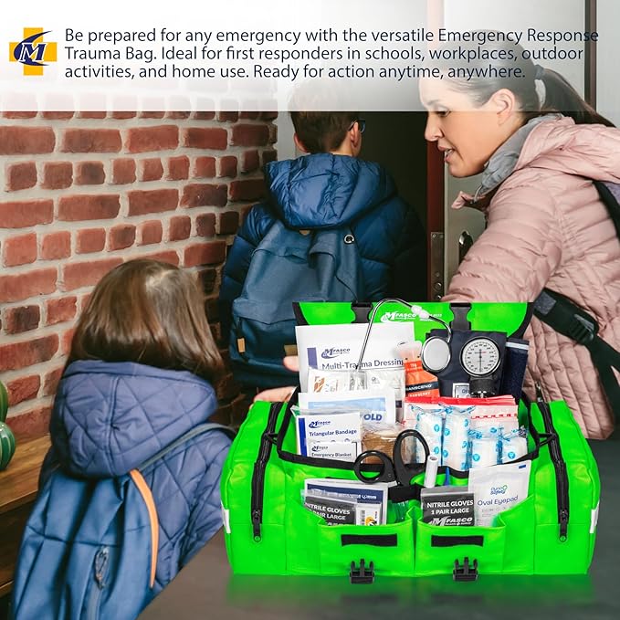First Aid Kit - Fully Stocked Portable Reflective Bag -First Responder Emergency Response Kit-for Natural Disaster Preparedness-Customizable Storage-Includes 415 Pcs First Aid Supplies - Lime Green